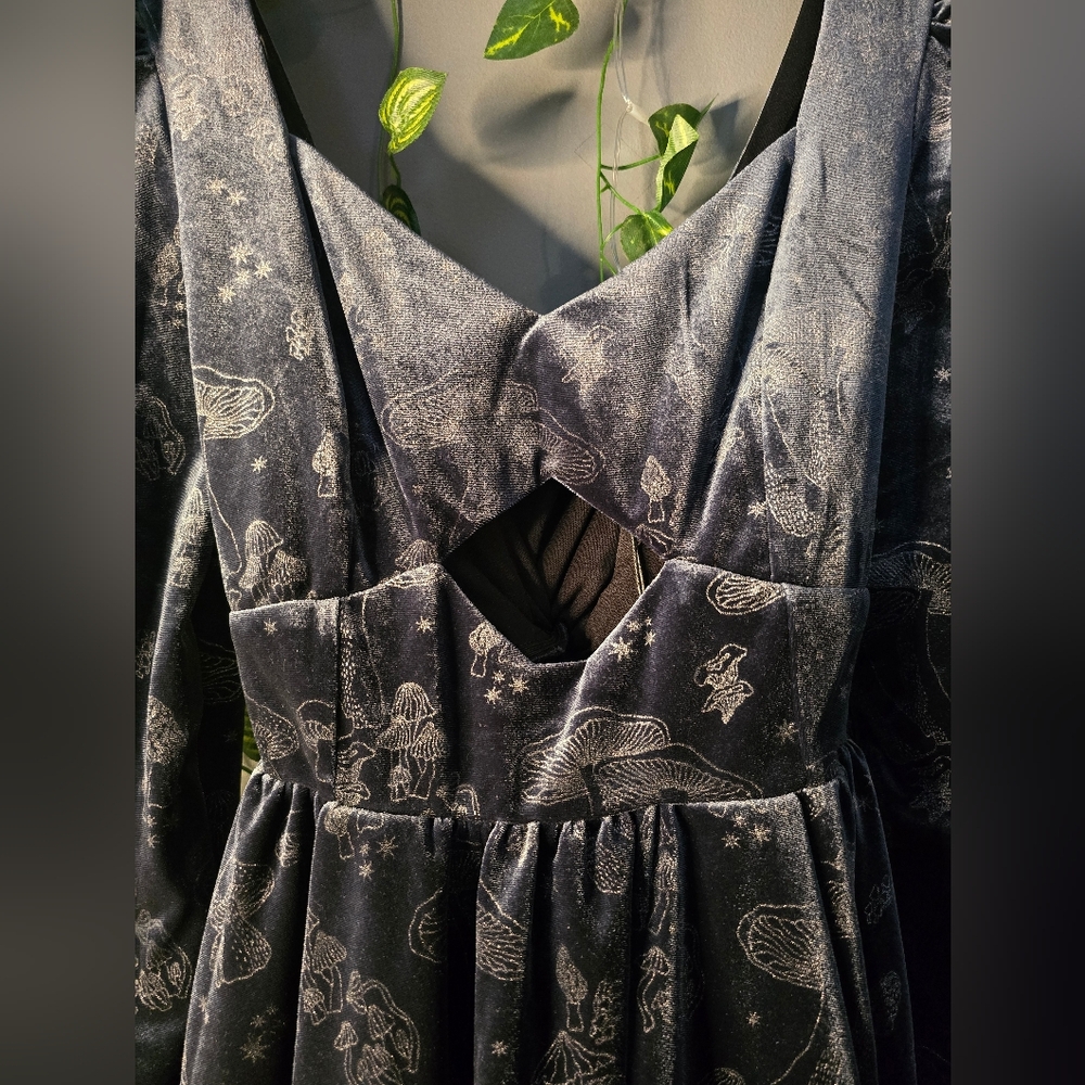 Disturbia dress, mushroom detailing, blue with silver details, US 2/UK 6